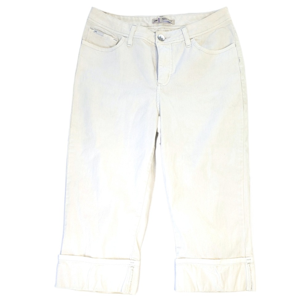 Lee Slender Secret White Capri Jeans Rhinestone Back Pocket Cuffed Hem 6M